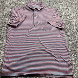 Relwen Polo Shirt Mens L Red Blue Striped Cotton Short Sleeve Pocket Casual